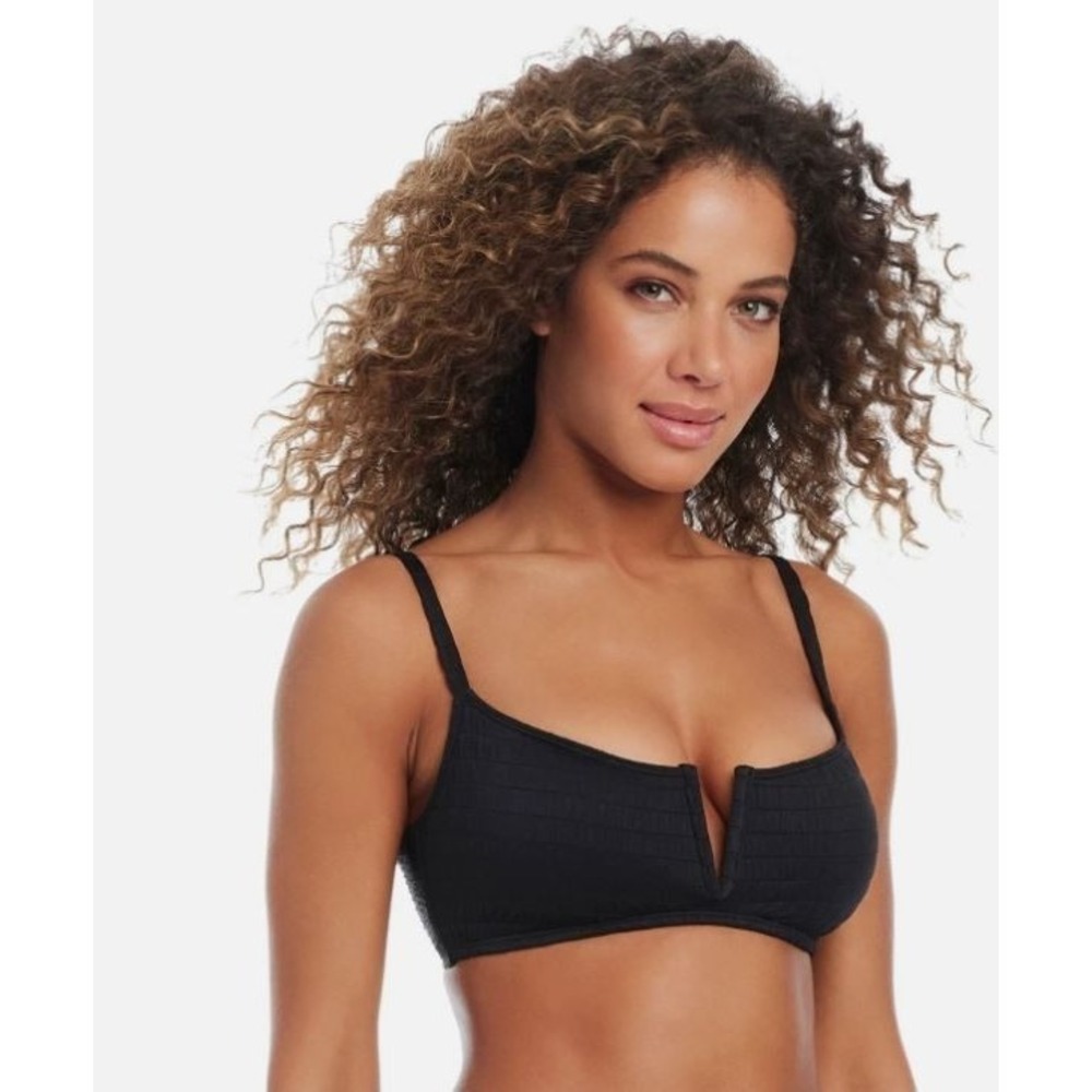 Bar III Womens Pucker Up V-Wire Bralette Bikini Top in Black Small